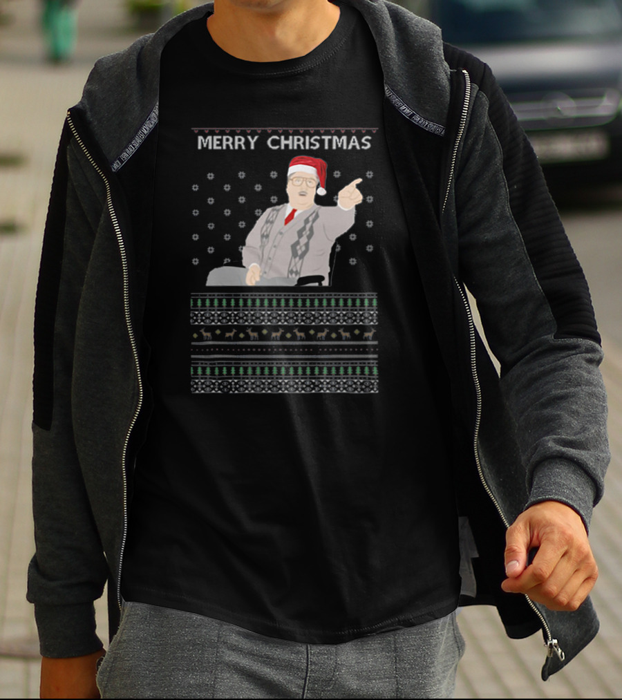 Phoenix Nights Brian Potter Merry Christmas Sweater Santa Hat Holiday T-Shirt