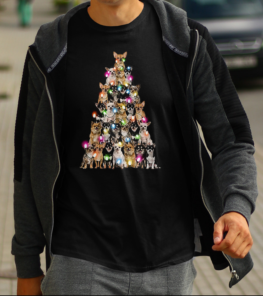 Chihuahua Christmas Tree With Colorful Lights T-Shirt