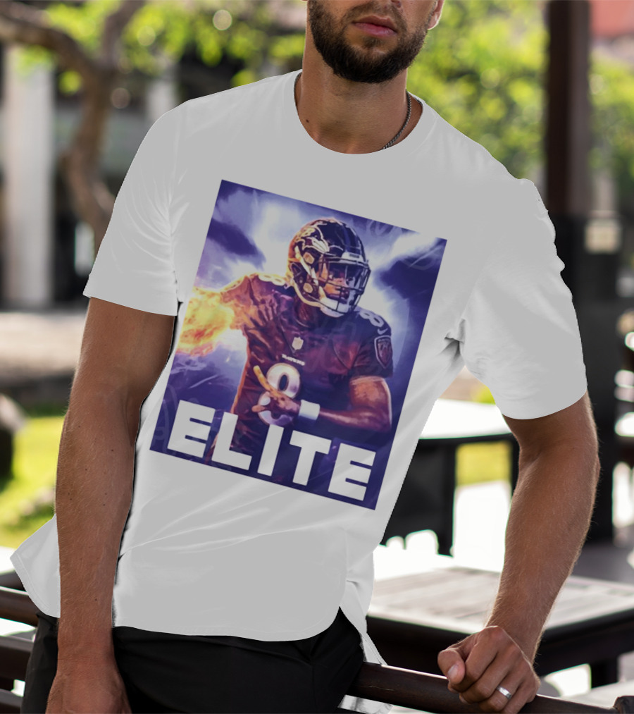 Lamar Jackson Ravens Elite 8 Fiery Action NFL Football T-Shirt