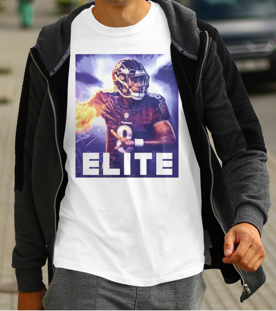 Lamar Jackson Ravens Elite 8 Fiery Action NFL Football T-Shirt