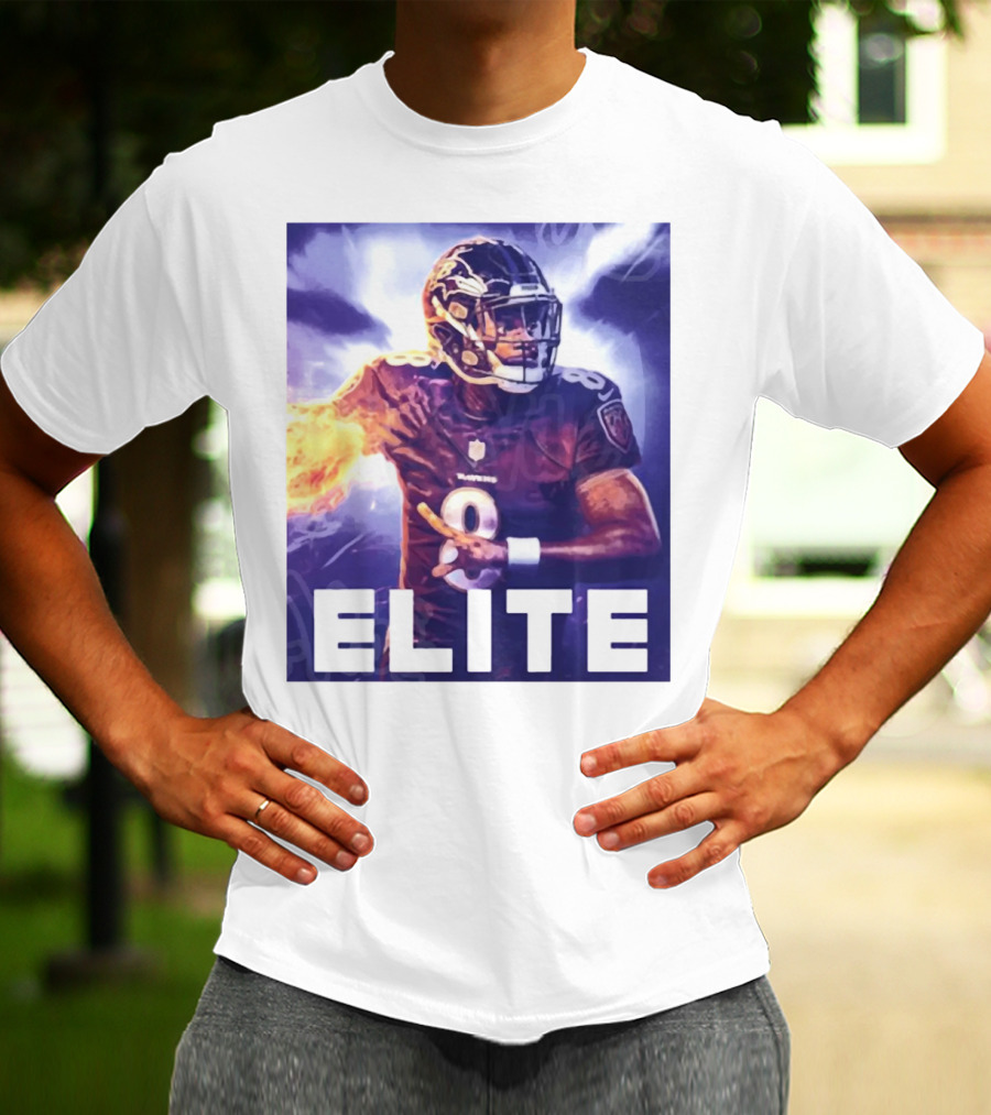 Lamar Jackson Ravens Elite 8 Fiery Action NFL Football T-Shirt