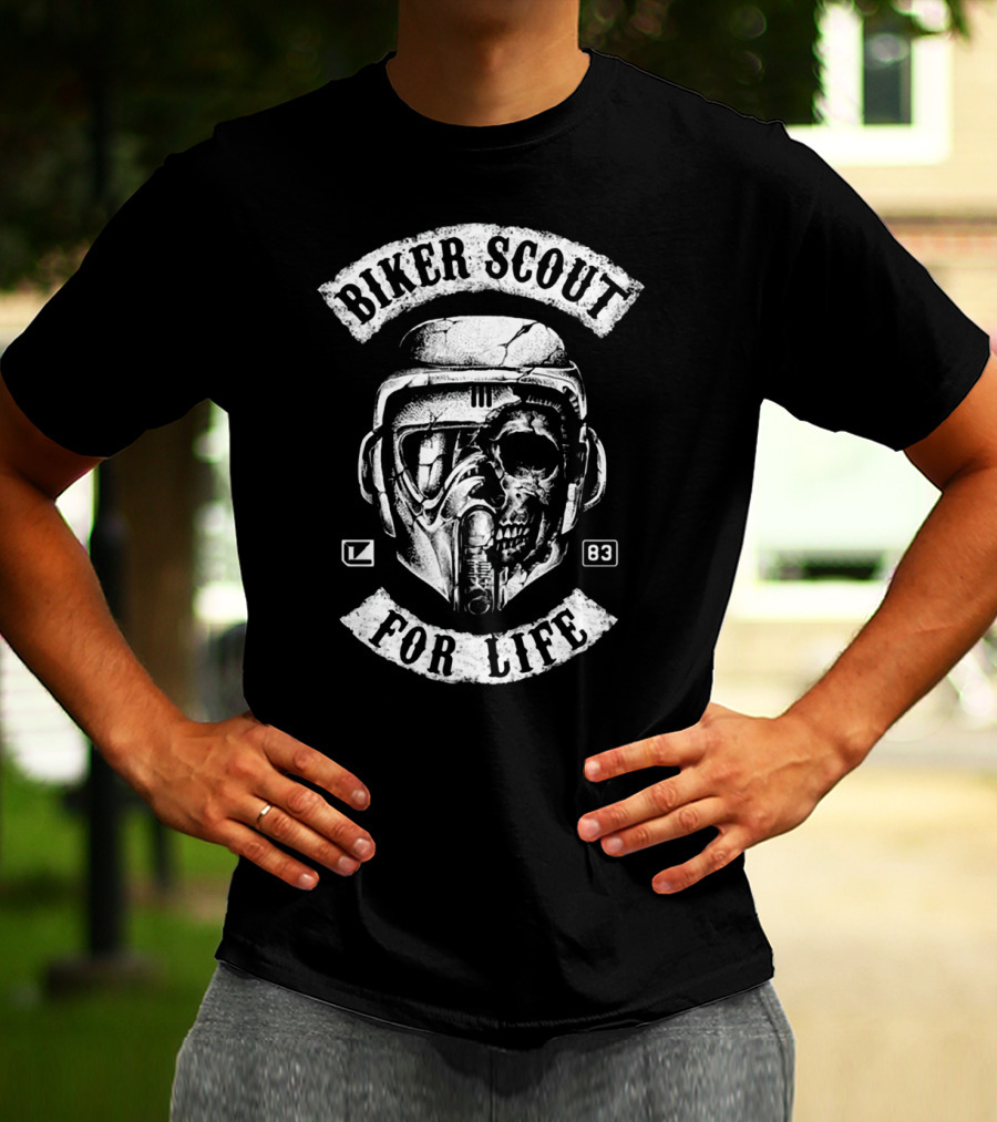 Biker Scout For Life Star Wars 83 Skull Helmet T-Shirt