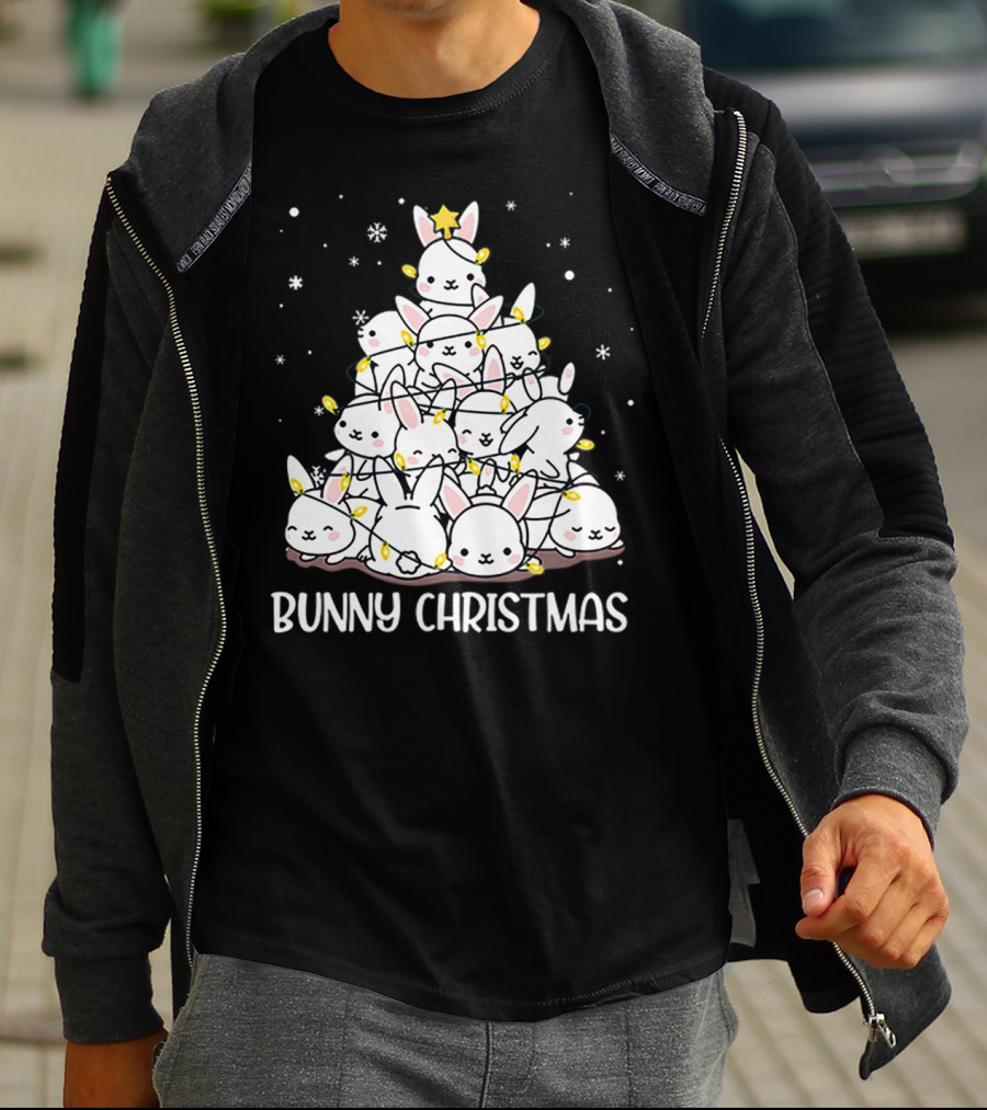 Bunny Christmas Tree With Snowflakes And Lights T-Shirt