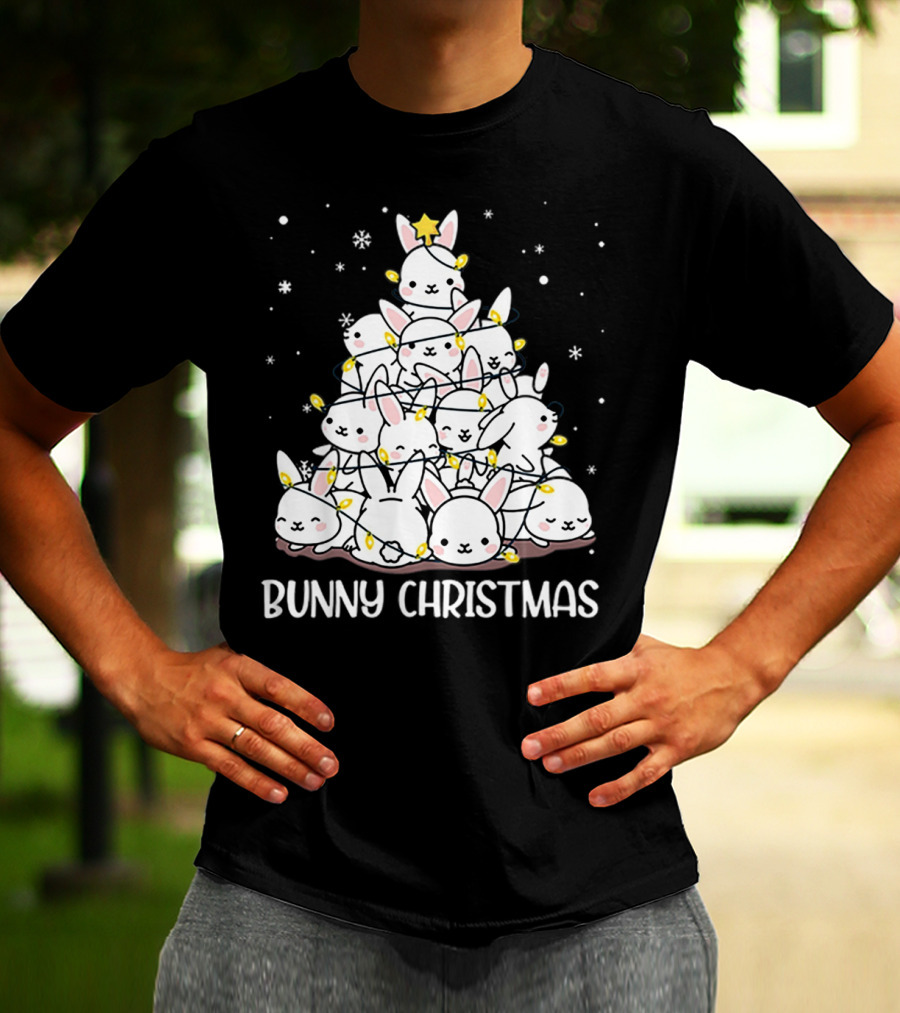 Bunny Christmas Tree With Snowflakes And Lights T-Shirt