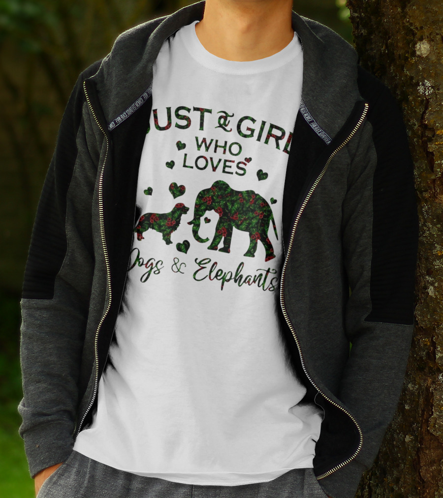 Just A Girl Who Loves Dogs And Elephants With Hearts T-Shirt