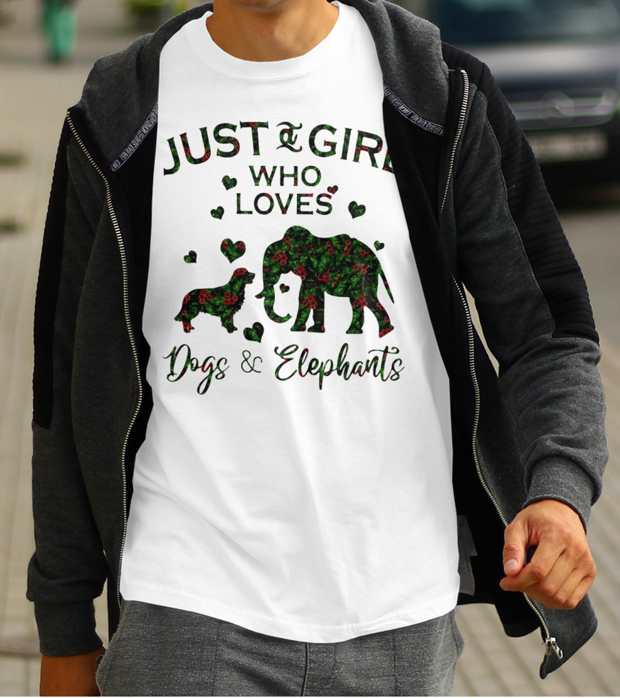 Just A Girl Who Loves Dogs And Elephants With Hearts T-Shirt