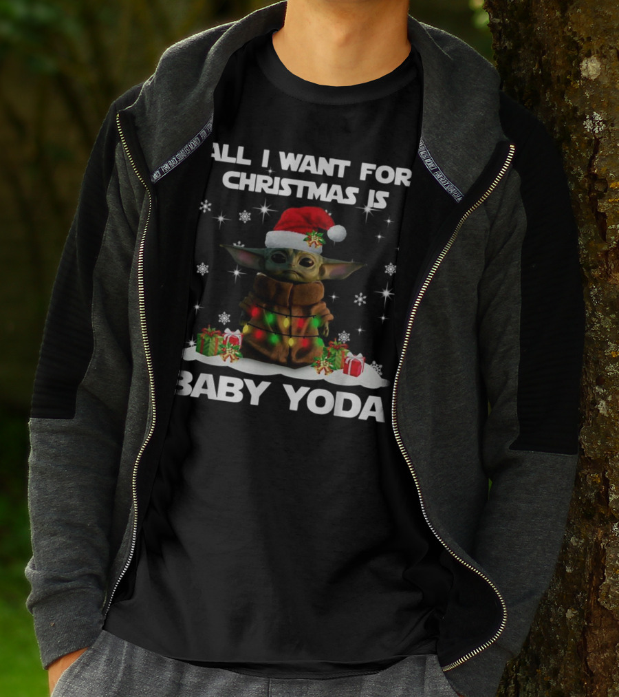 All I Want For Christmas Is Baby Yoda Star Wars Santa Hat Snowflakes Gifts T-Shirt