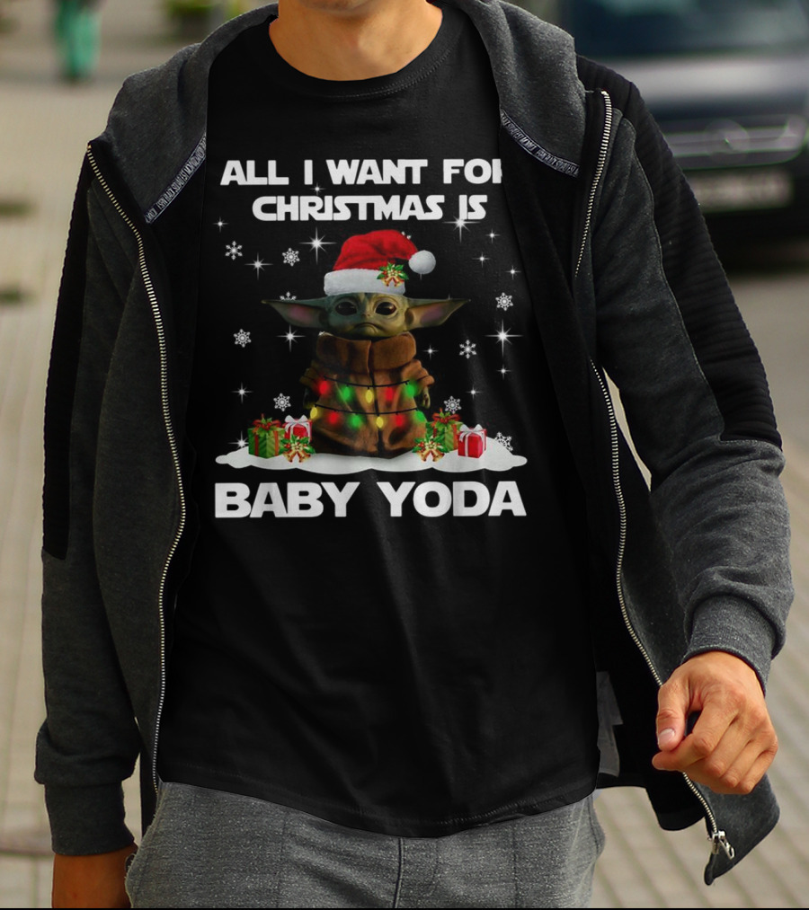 All I Want For Christmas Is Baby Yoda Star Wars Santa Hat Snowflakes Gifts T-Shirt