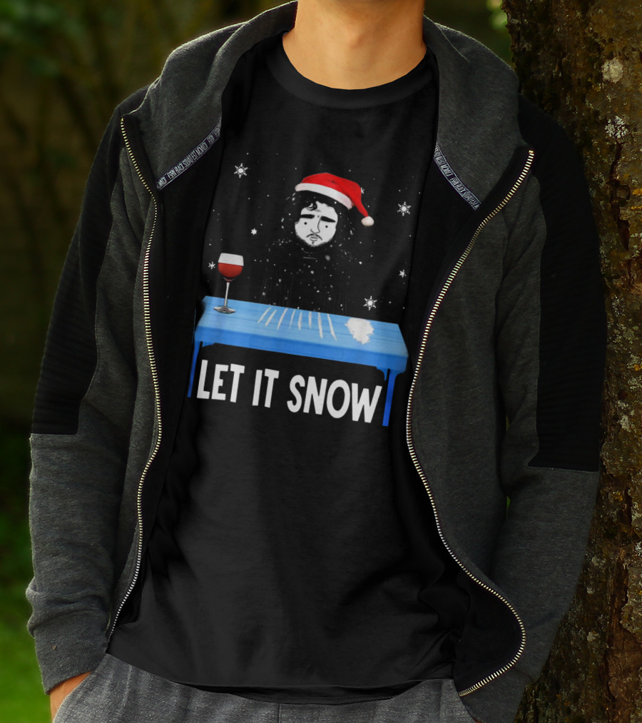 Jon Snow Let It Snow Santa Hat White Powder Blue Table Wine Glass Snowflakes T-Shirt