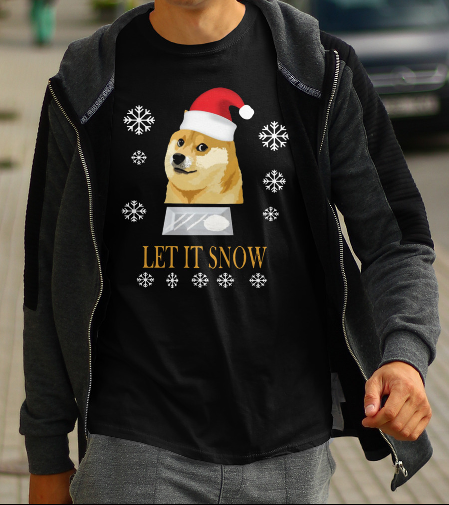 Santa Doge Christmas Humor Let It Snow Snowflakes T-Shirt