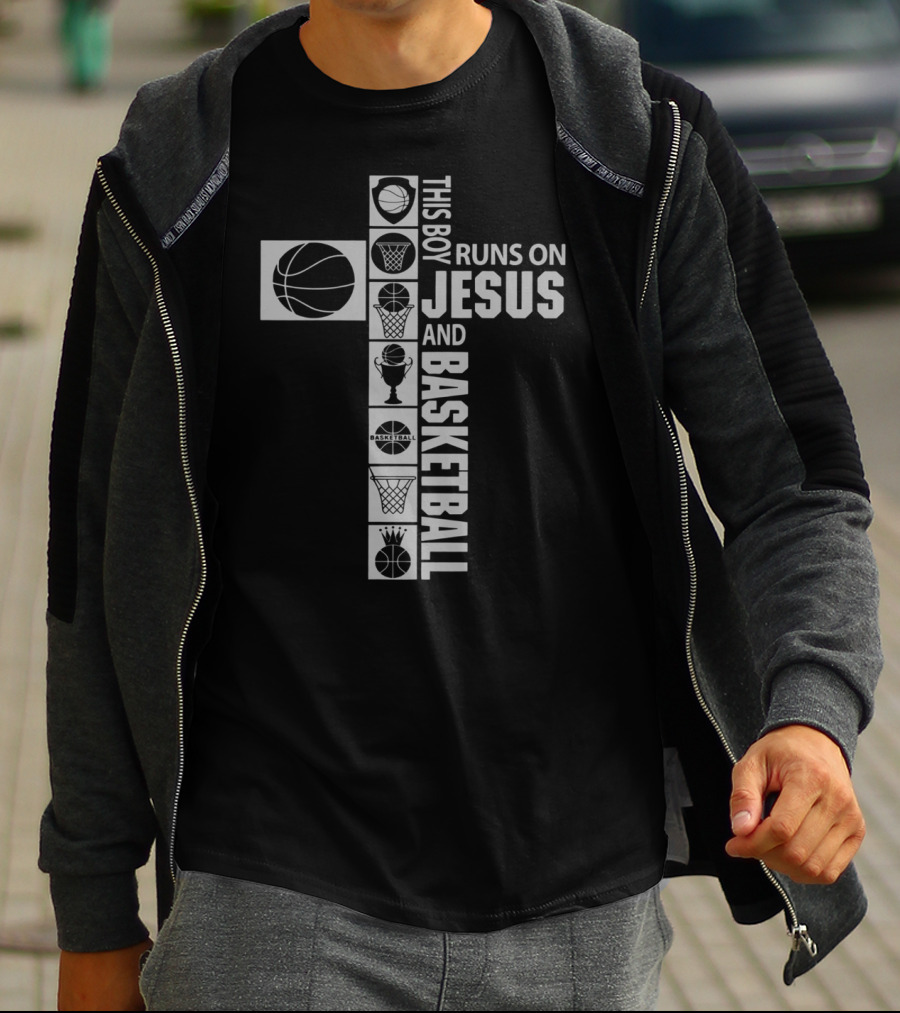 This Boy Runs On Jesus And Basketball Icons In Cross Shape T-Shirt