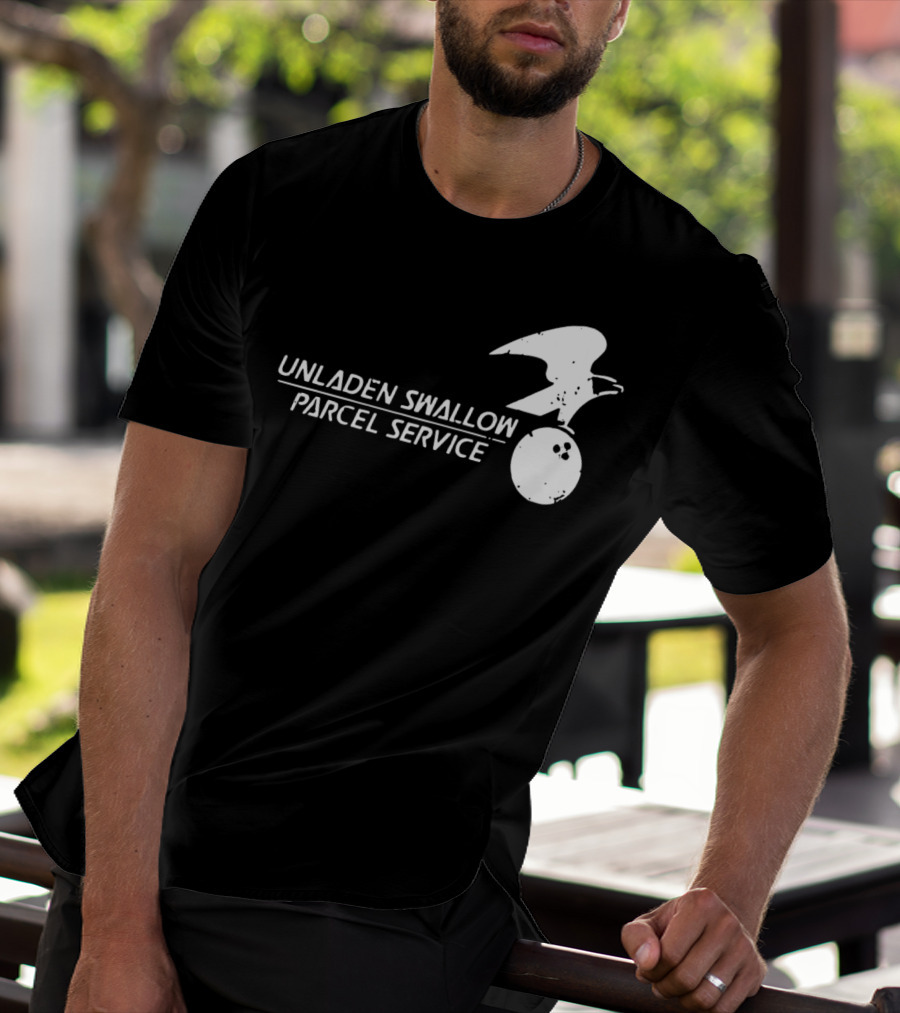 Unladen Swallow Parcel Service Monty Python Bowling Ball Bird T-Shirt