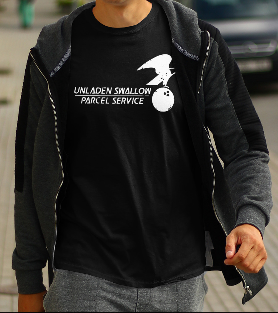 Unladen Swallow Parcel Service Monty Python Bowling Ball Bird T-Shirt