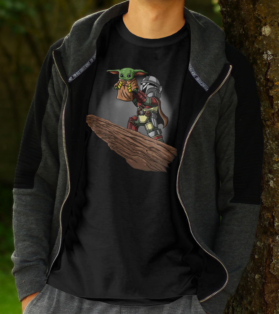 The Mandalorian Raising Baby Yoda Scene With Boba Fett Elements T-Shirt