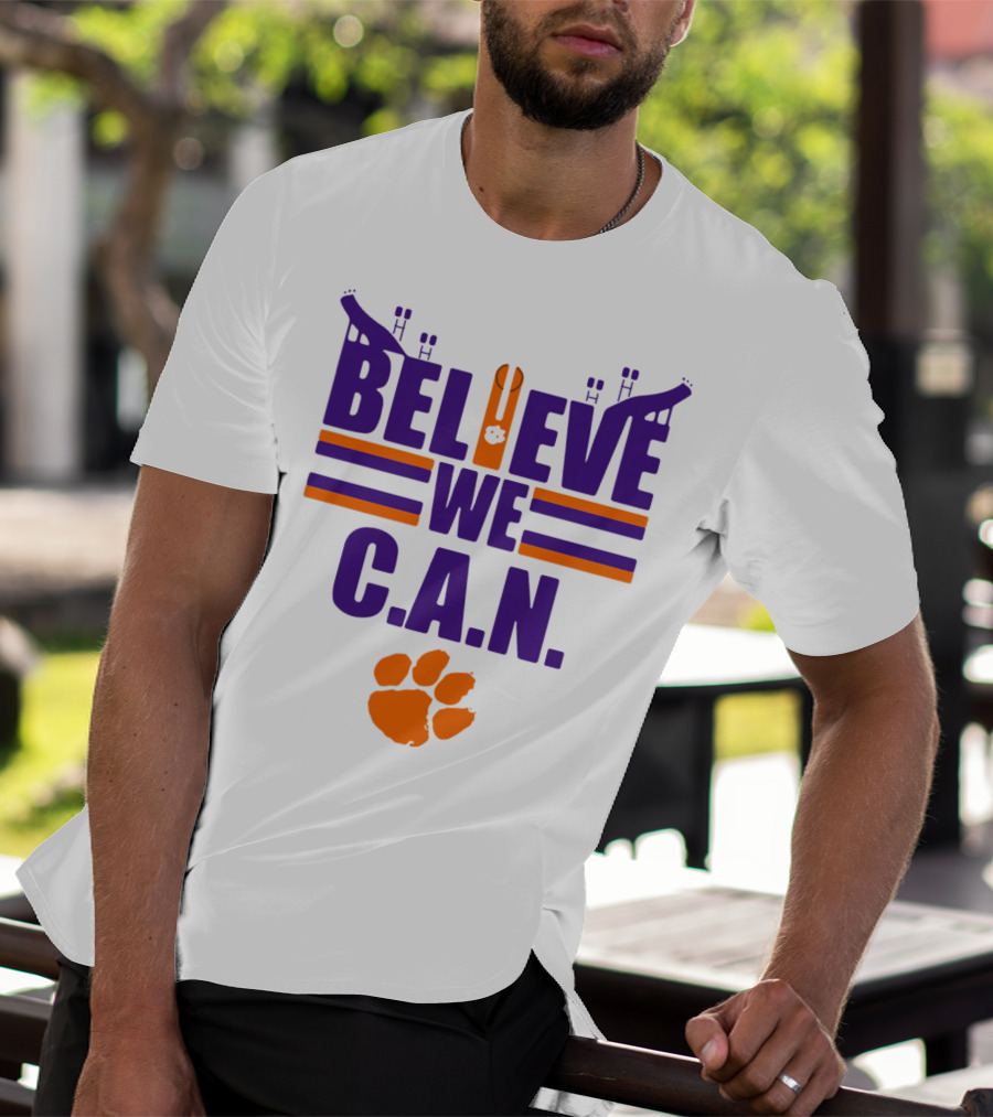 Clemson Tigers Football Believe We C.A.N. Stadium Paw Prints T-Shirt