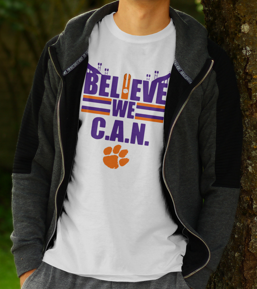 Clemson Tigers Football Believe We C.A.N. Stadium Paw Prints T-Shirt