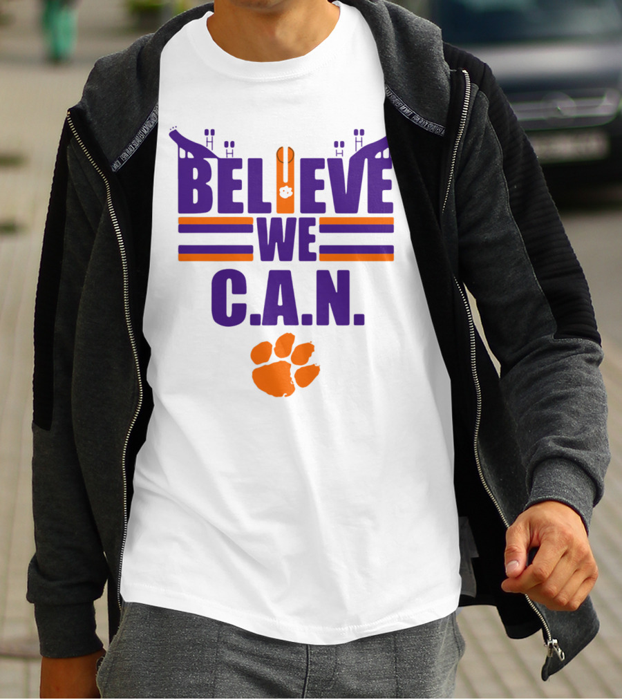 Clemson Tigers Football Believe We C.A.N. Stadium Paw Prints T-Shirt