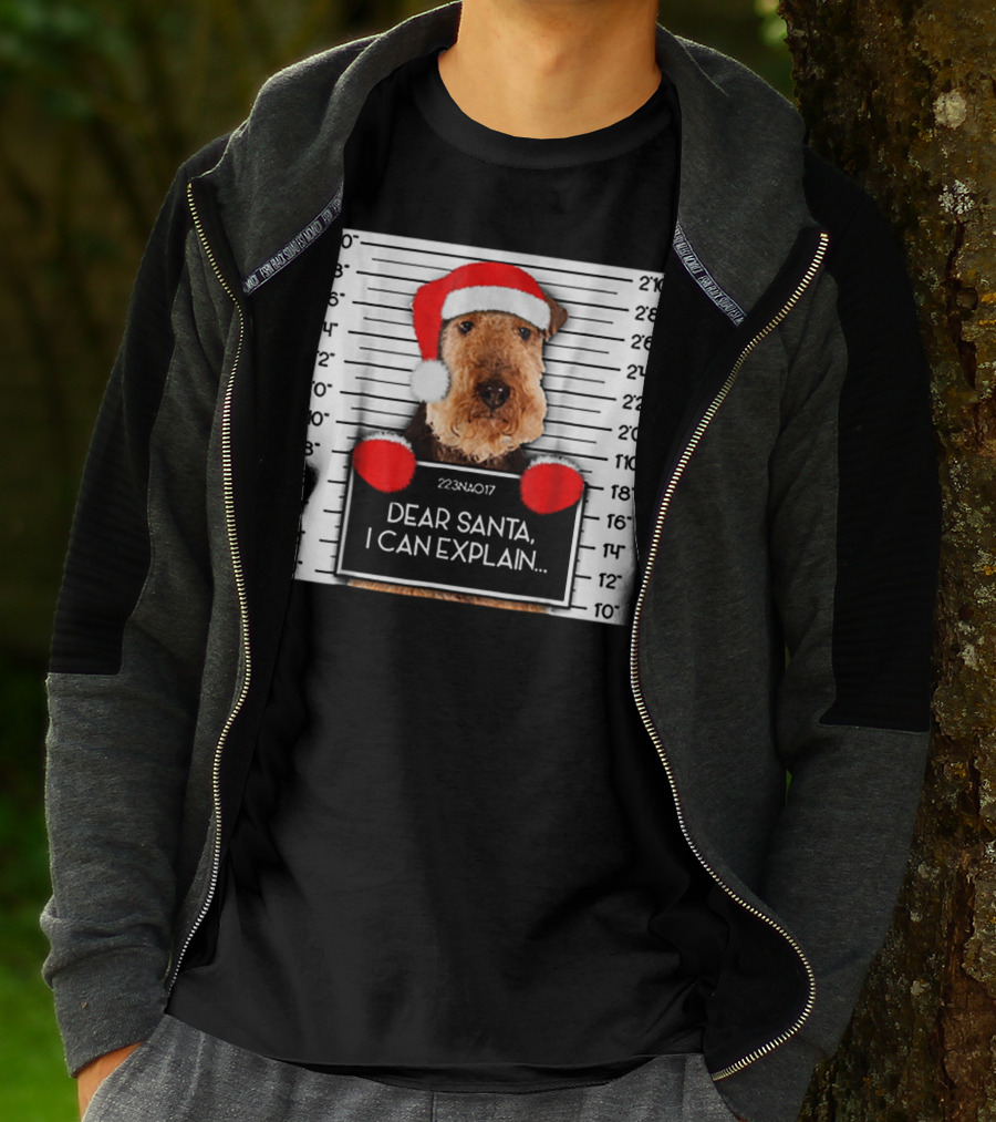 Airedale Terrier Santa Mugshot I Can Explain Christmas Dog T-Shirt