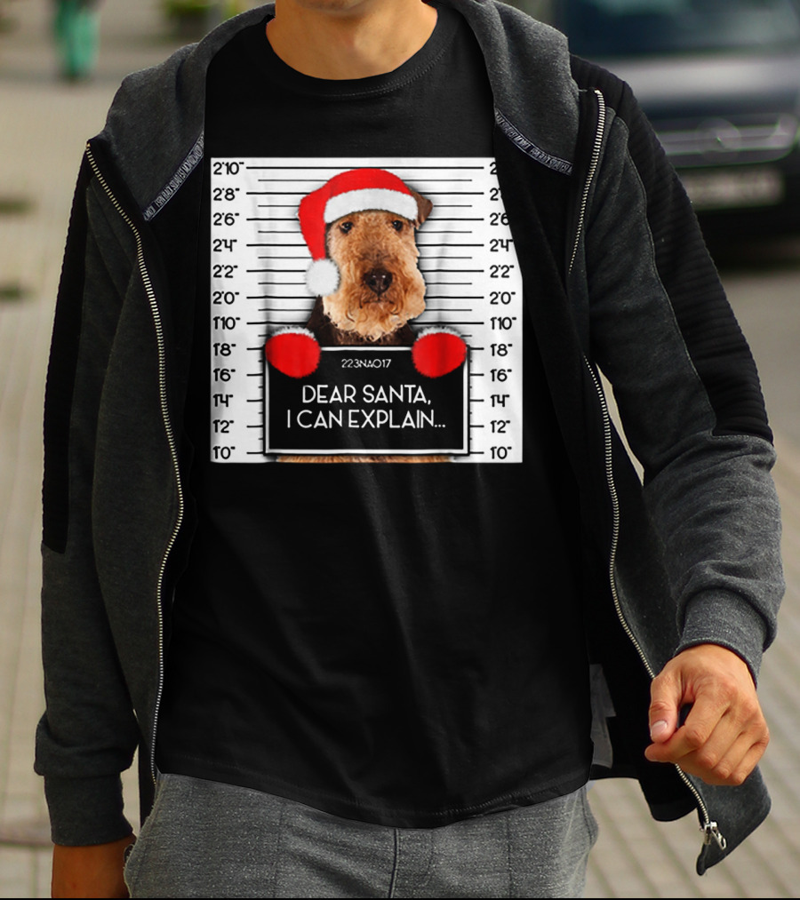Airedale Terrier Santa Mugshot I Can Explain Christmas Dog T-Shirt