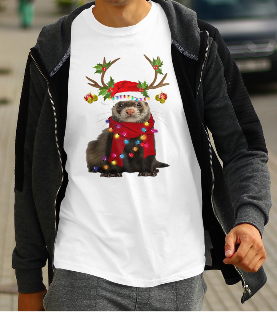 Otter With Festive Lights And Reindeer Antlers Holiday T-Shirt