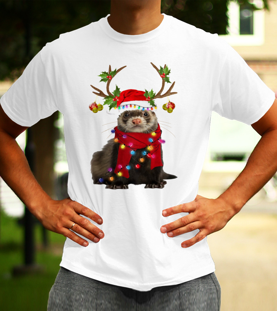 Otter With Festive Lights And Reindeer Antlers Holiday T-Shirt