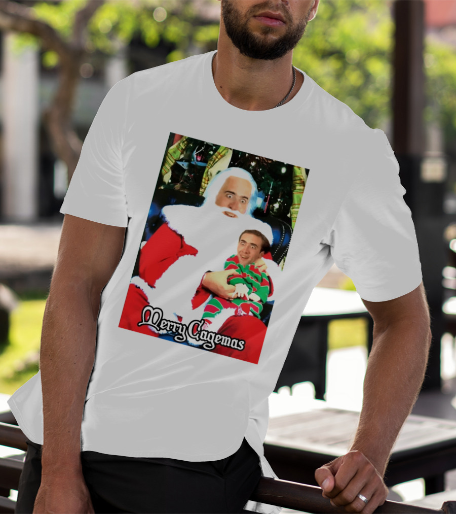 Santa Claus Nicolas Cage Merry Cagemas Christmas Scene T-Shirt