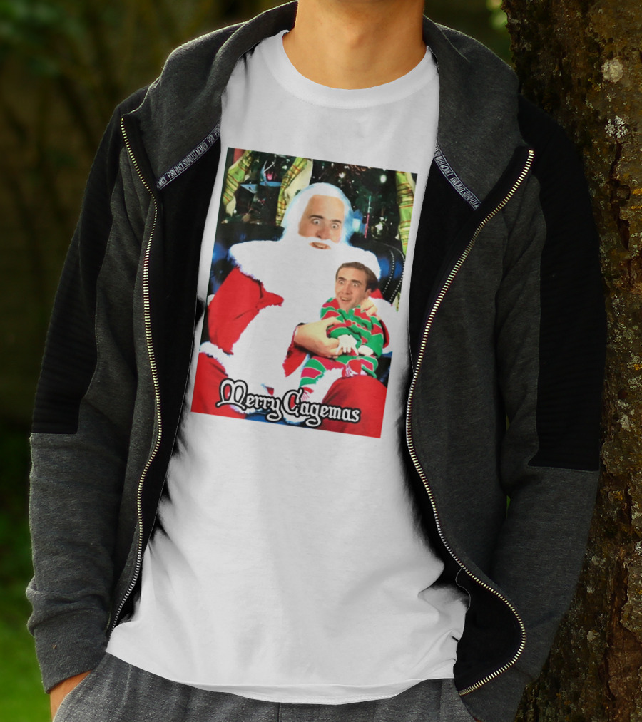 Santa Claus Nicolas Cage Merry Cagemas Christmas Scene T-Shirt