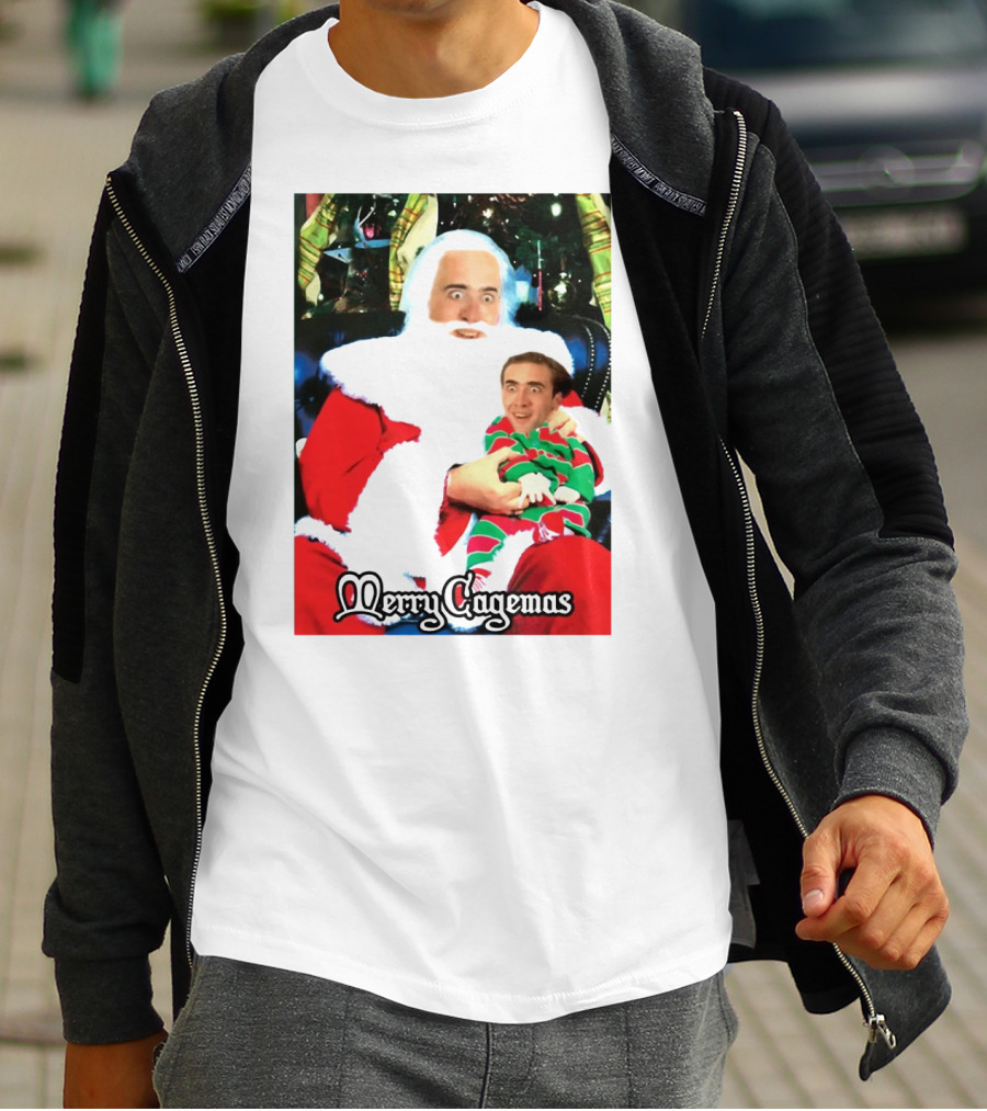 Santa Claus Nicolas Cage Merry Cagemas Christmas Scene T-Shirt