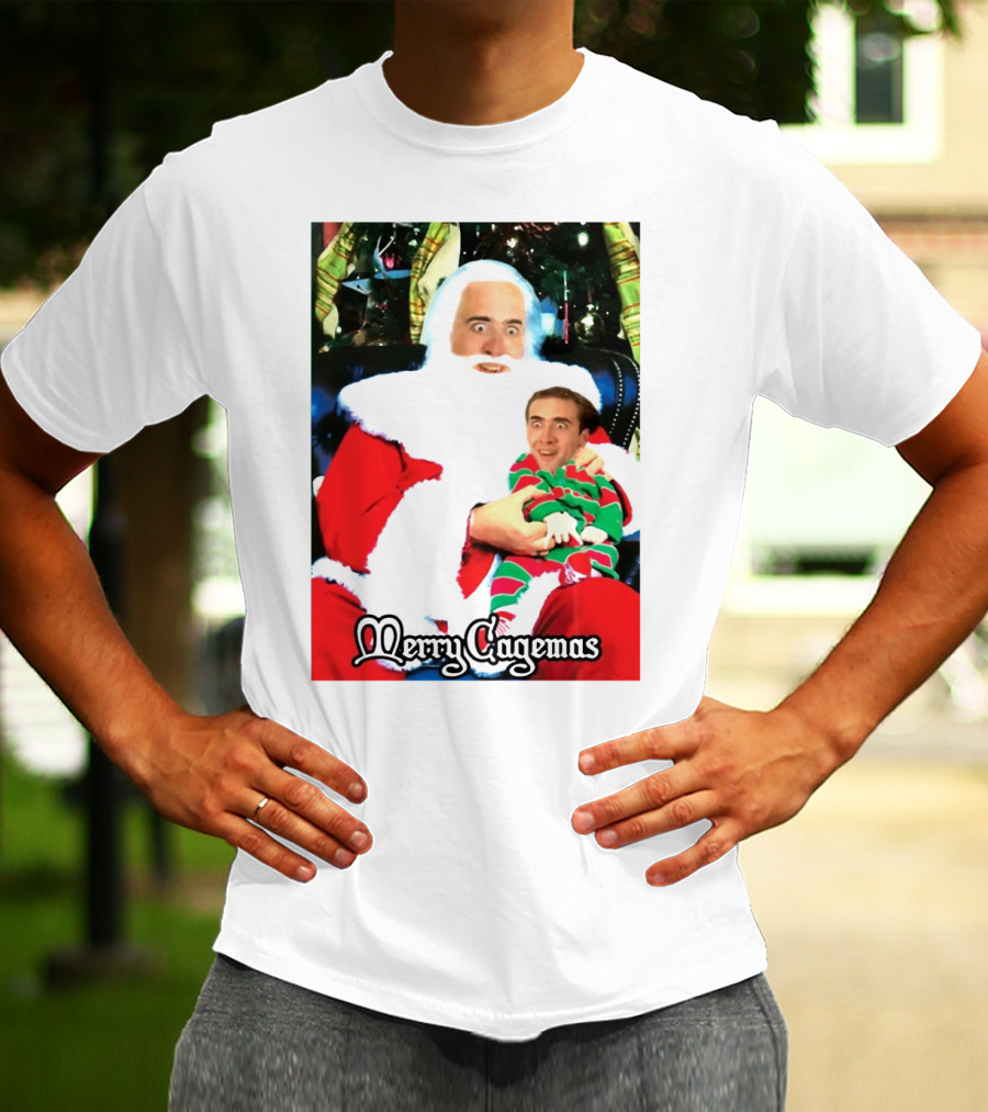 Santa Claus Nicolas Cage Merry Cagemas Christmas Scene T-Shirt