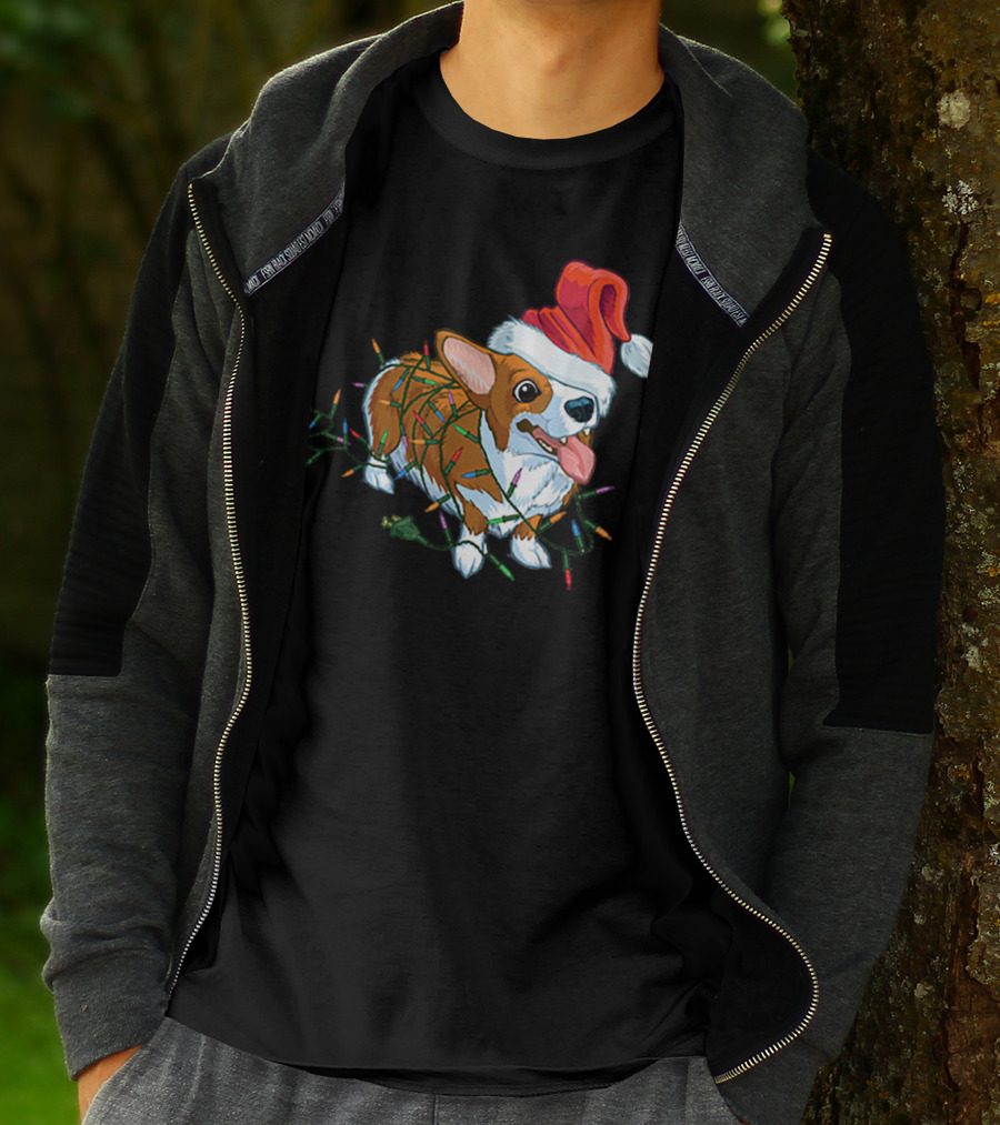 Corgi Christmas Lights Santa Hat T-Shirt