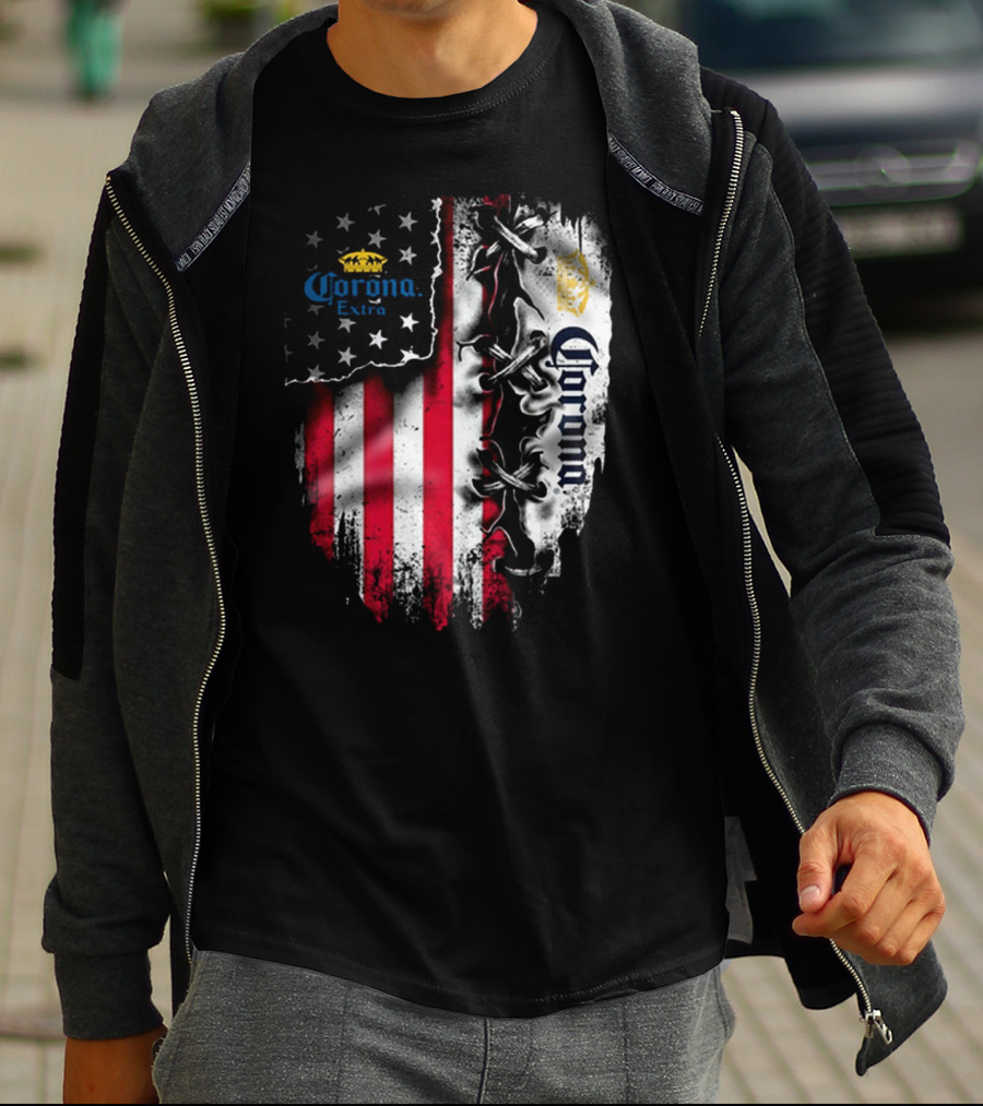 Corona Extra American Flag Fusion With Eagle And Stars T-Shirt