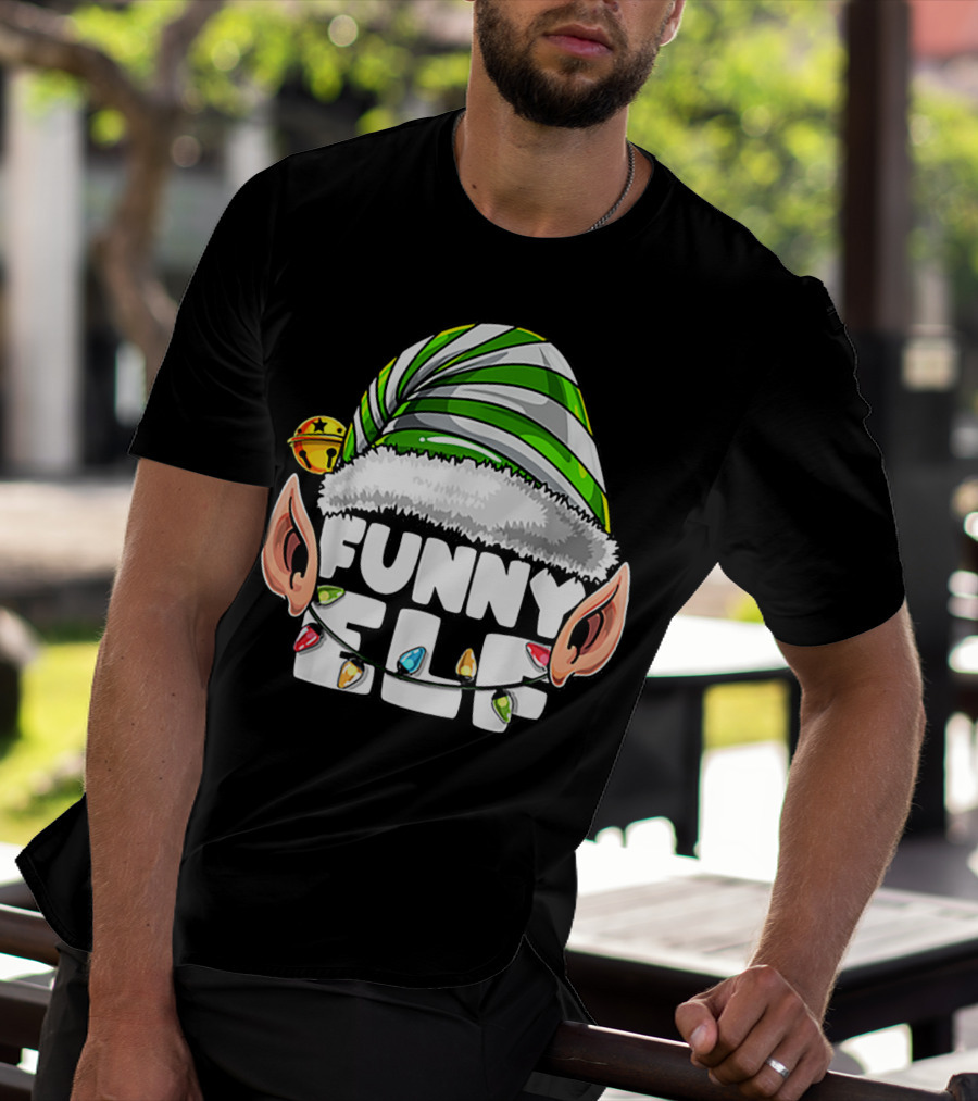 Funny Elf Matching Family Christmas Elf Hat Ears Lights T-Shirt