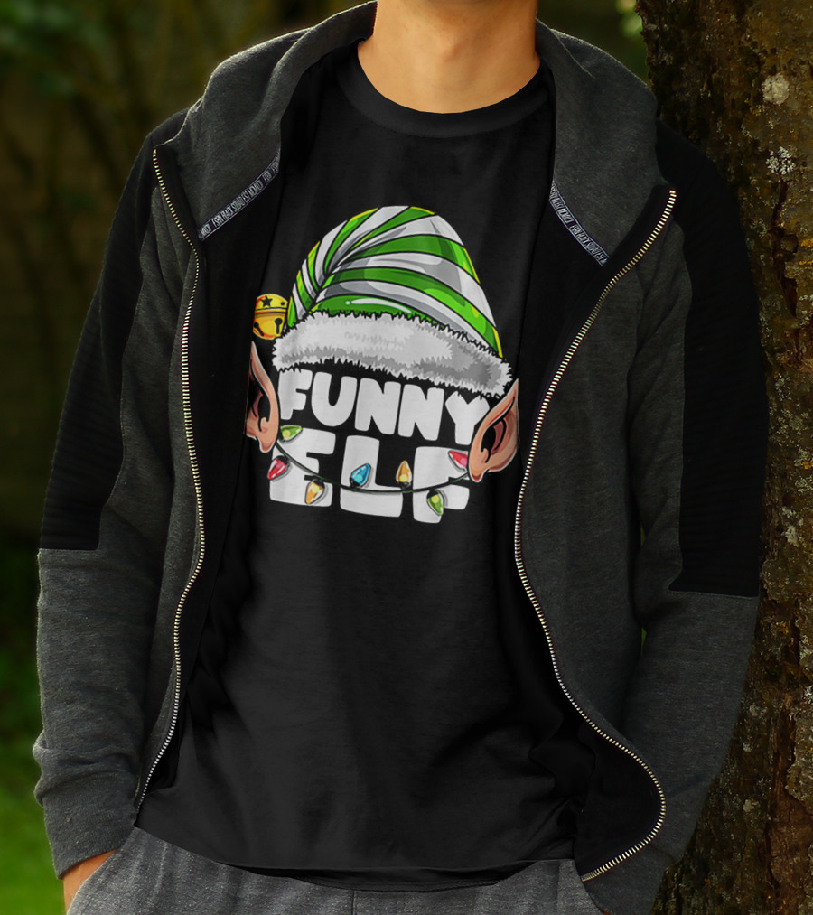 Funny Elf Matching Family Christmas Elf Hat Ears Lights T-Shirt
