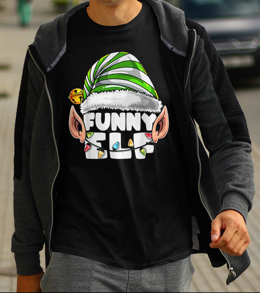Funny Elf Matching Family Christmas Elf Hat Ears Lights T-Shirt