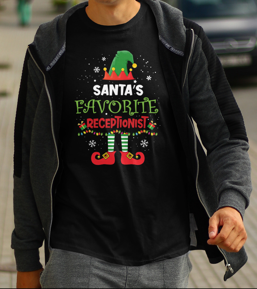Santa's Favorite Receptionist Elf Hat And Shoes Snowflakes T-Shirt