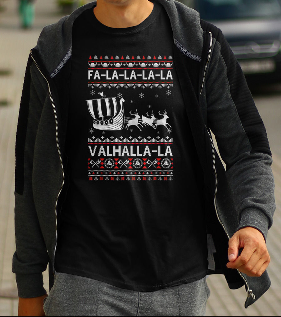 Fa La La La La Viking Ship Valhalla-La Nordic Christmas T-Shirt
