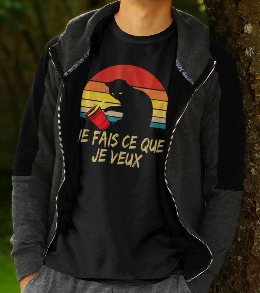 Black Cat Je Fais Ce Que Je Veux Retro Sunset Silhouette 80s T-Shirt