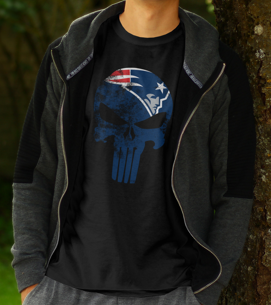 New England Patriots Skull Punisher Logo Fusion T-Shirt