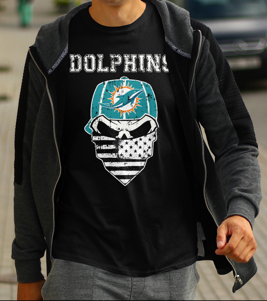 Dolphins Skull Bandana American Flag Miami Emblem T-Shirt