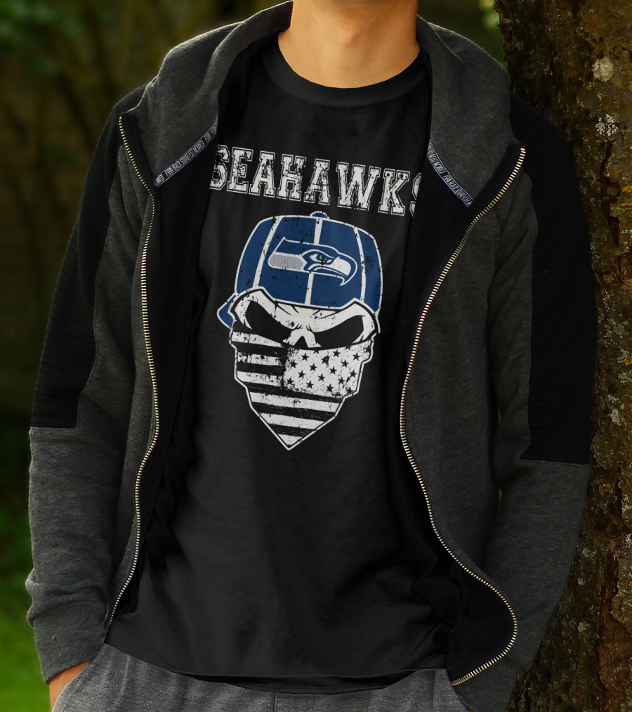 SEAHAWKS SKULL WITH FLAG BANDANA T-Shirt