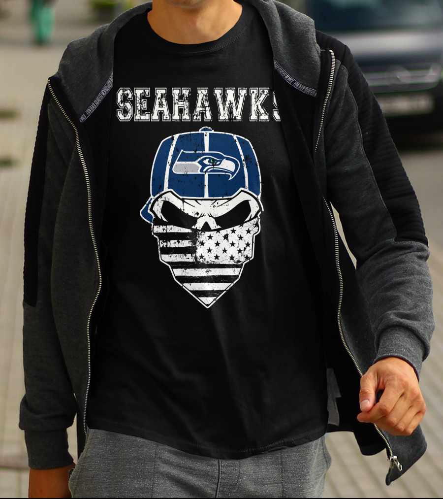 SEAHAWKS SKULL WITH FLAG BANDANA T-Shirt