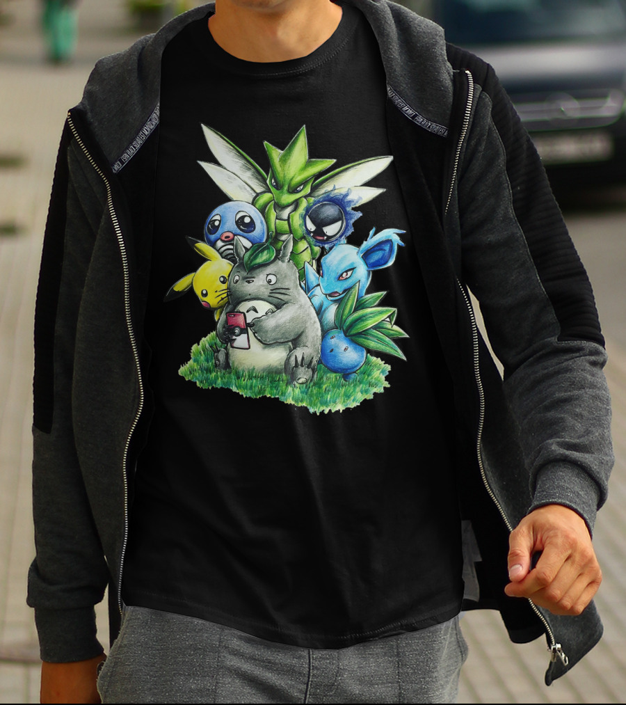 BEST FRIENDS TOTORO PIKACHU BULBASAUR SCYTHER JIGGLYPUFF GASTLY NIDORINA ODDISH MASHUP T-Shirt