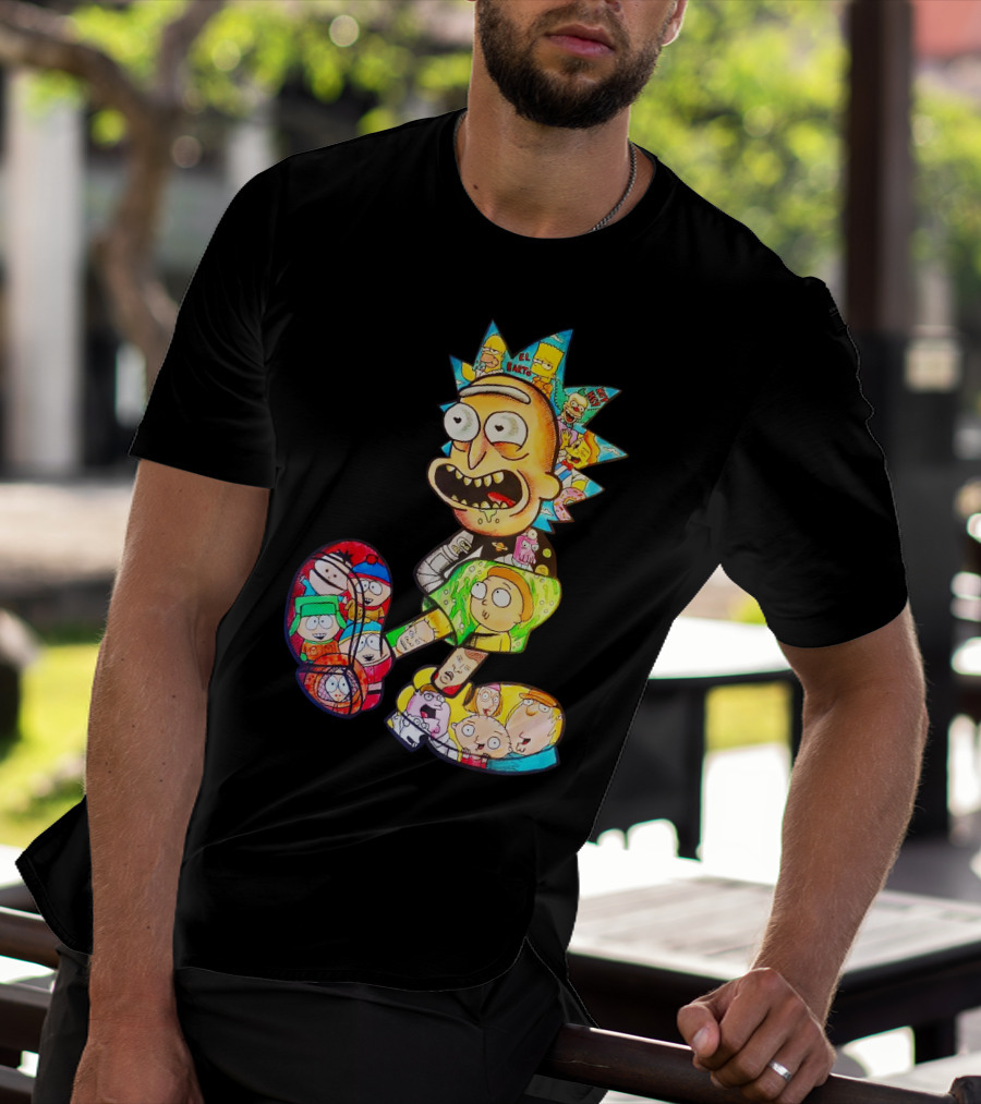 Rick And Morty South Park Family Guy Simpsons Crossover All In One T-Shirt