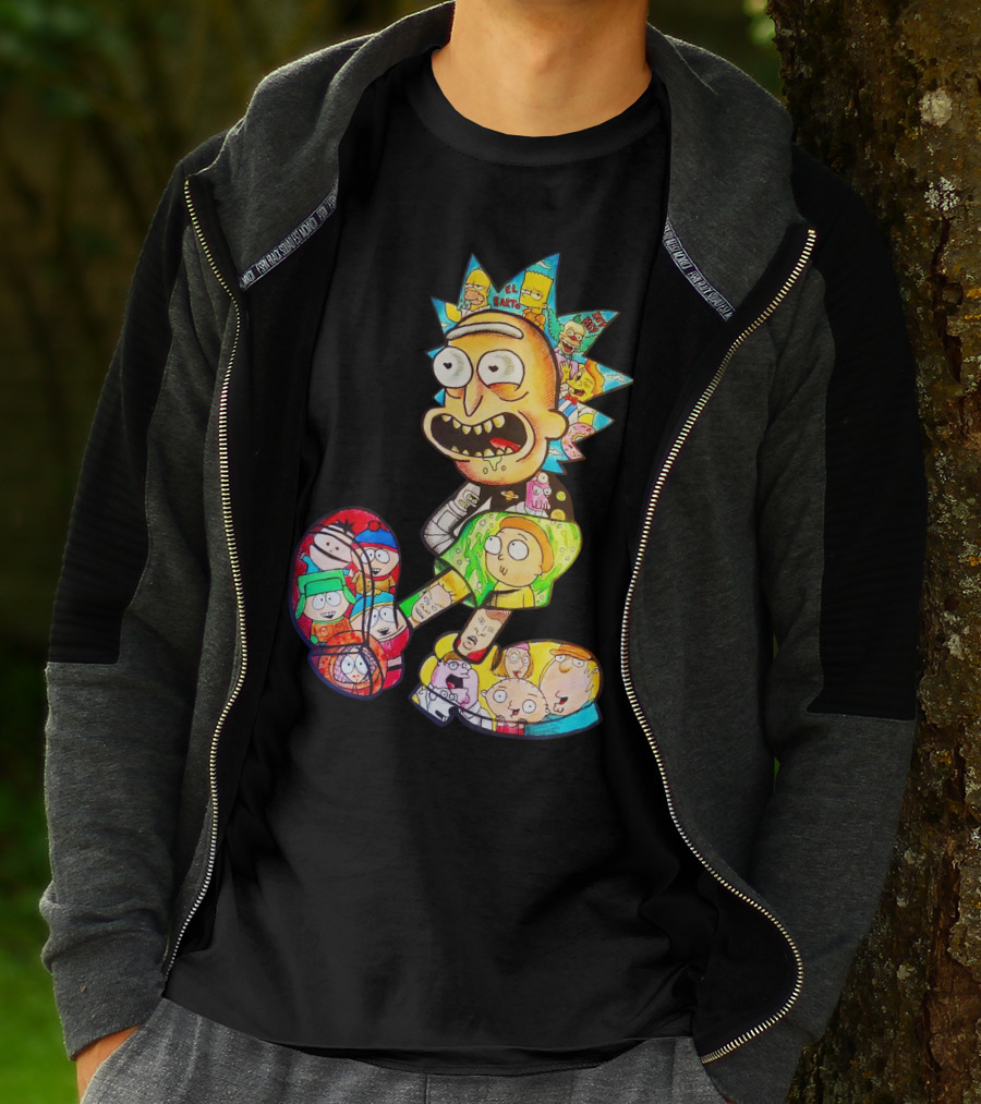 Rick And Morty South Park Family Guy Simpsons Crossover All In One T-Shirt