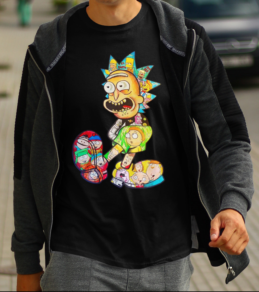 Rick And Morty South Park Family Guy Simpsons Crossover All In One T-Shirt
