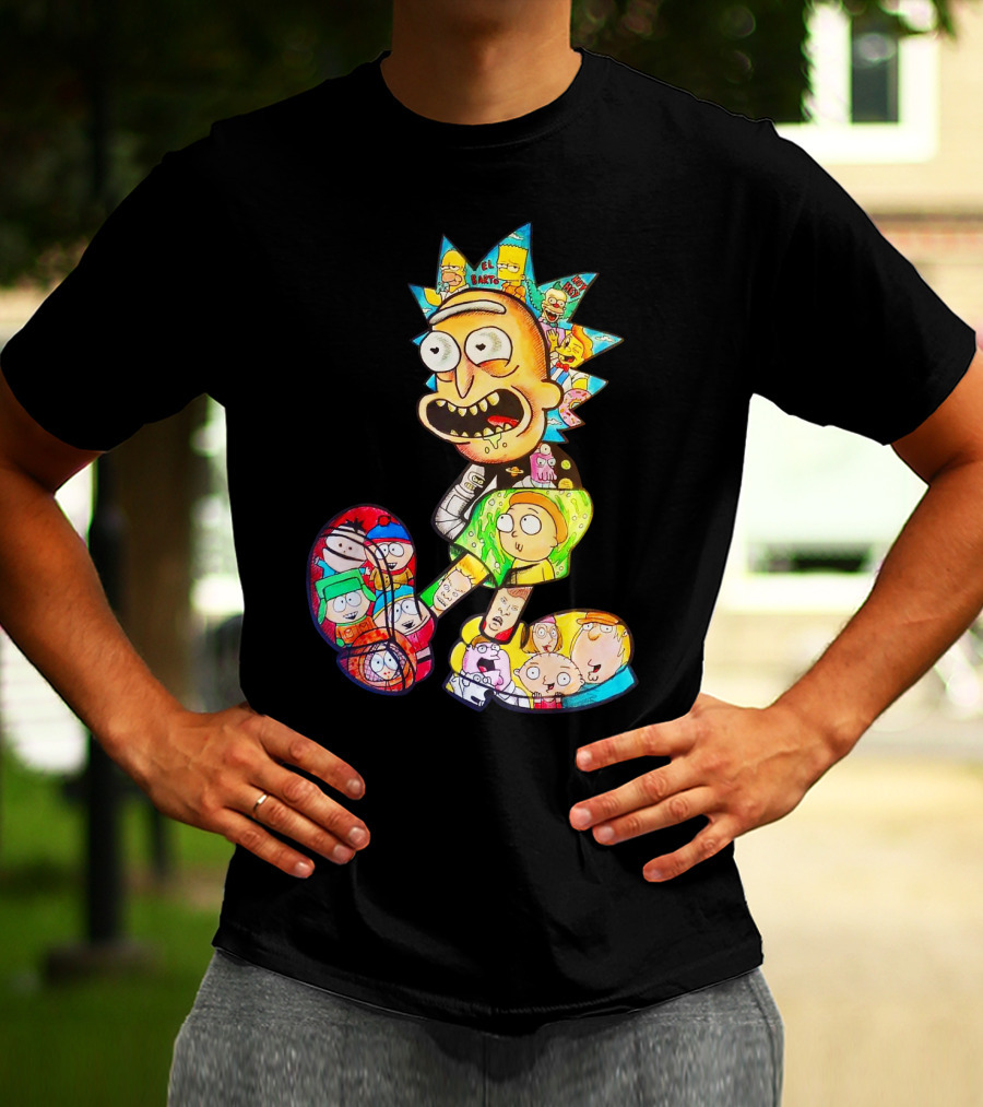 Rick And Morty South Park Family Guy Simpsons Crossover All In One T-Shirt