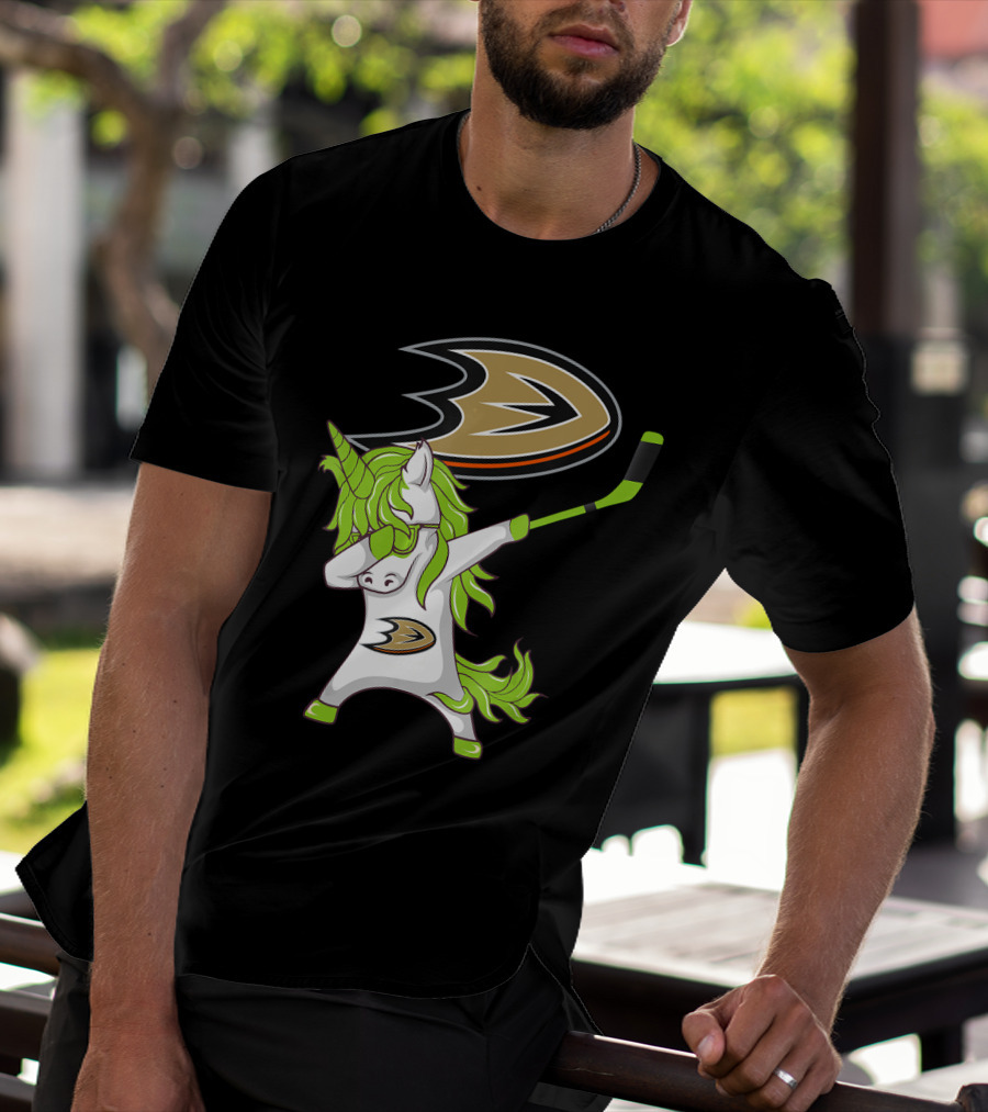 St Patrick Day Dabbing Unicorn Anaheim Ducks Hockey Stick T-Shirt