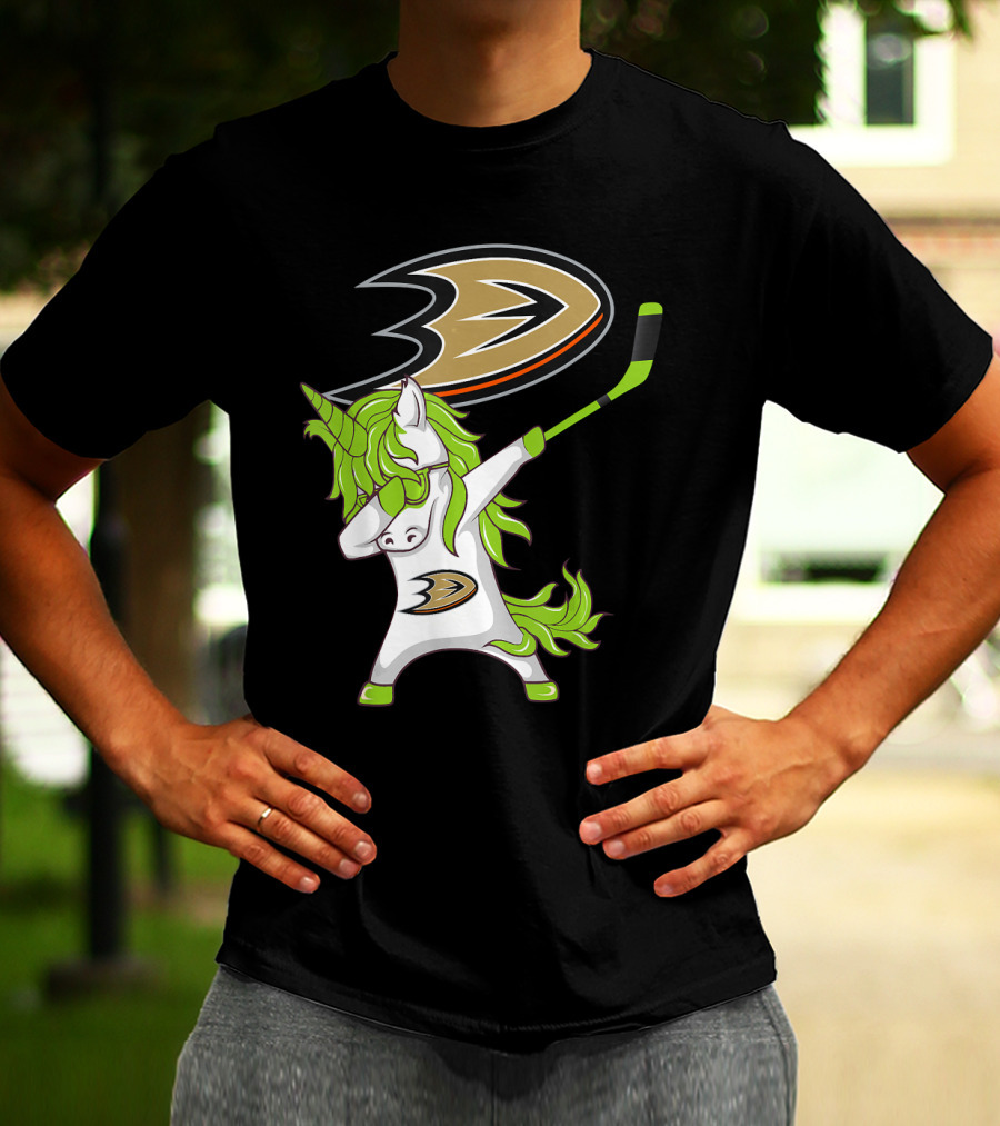 St Patrick Day Dabbing Unicorn Anaheim Ducks Hockey Stick T-Shirt