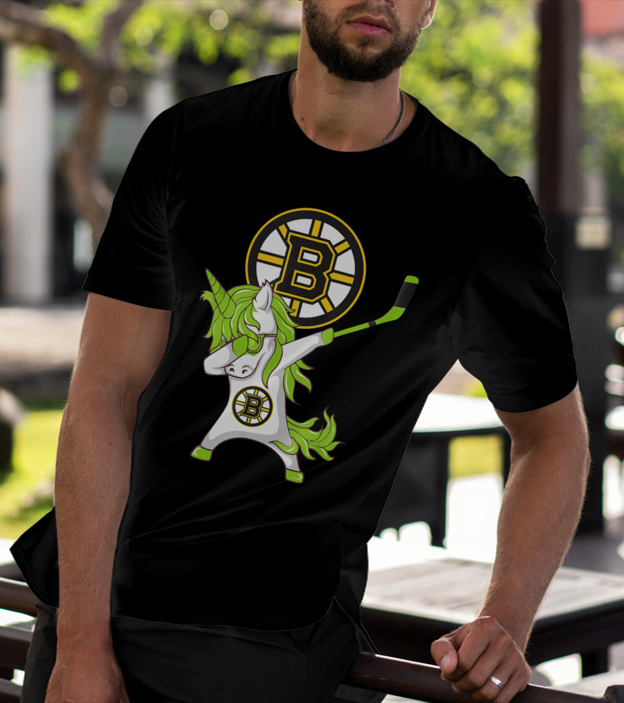 St Patrick Day Dabbing Unicorn Boston Bruins Hockey Stick T-Shirt