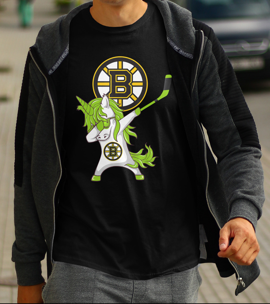 St Patrick Day Dabbing Unicorn Boston Bruins Hockey Stick T-Shirt